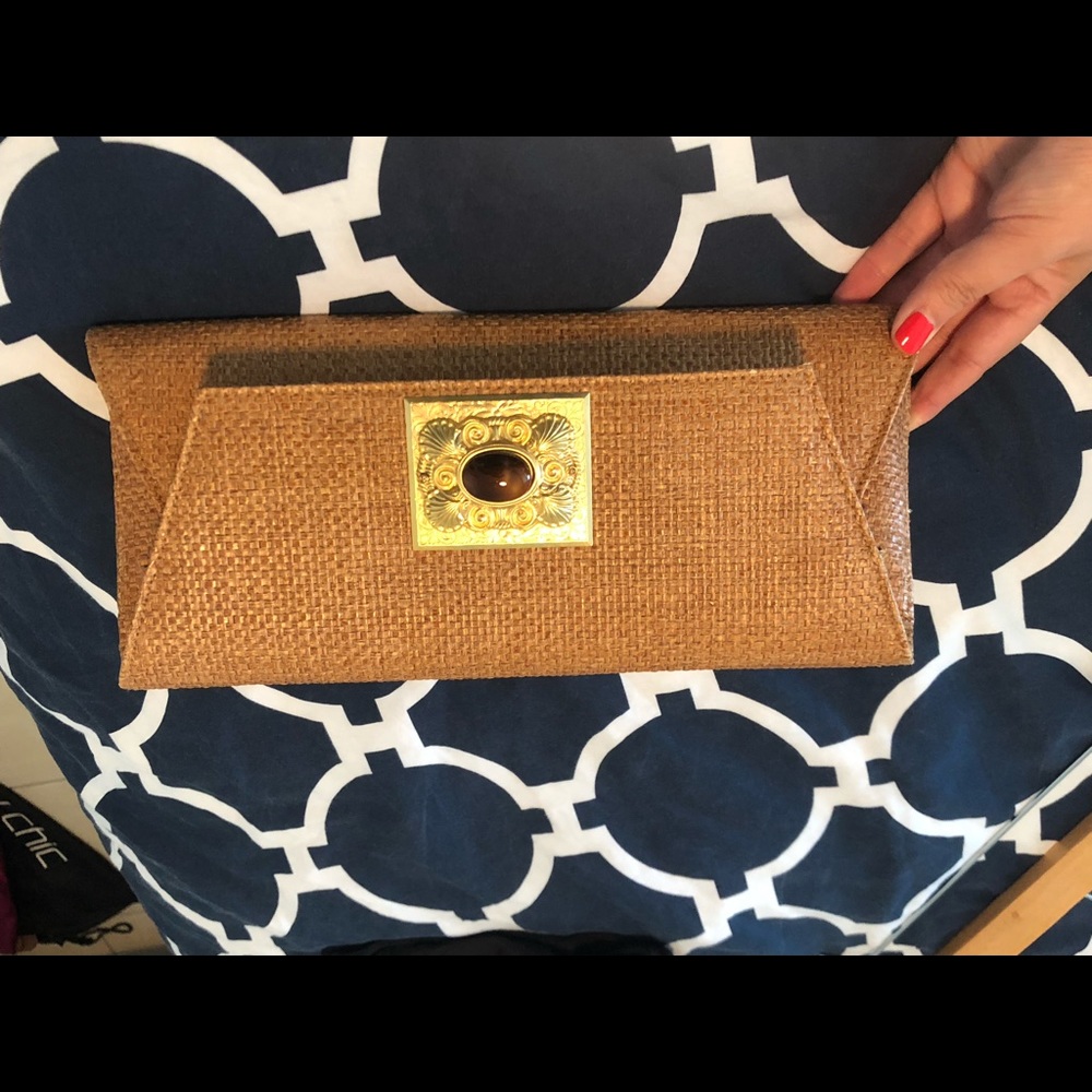 Bosom Buddies raffia clutch